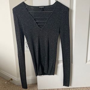 NWOT Express V-neck Black Glitter Top
